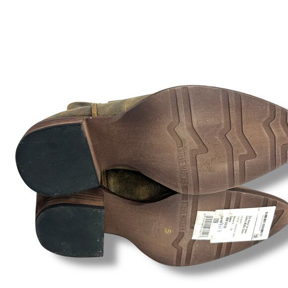 Steve Madden Cowboy Boots Size 5 Distressed Brown Albany Western Boot Leather - Picture 7 of 12